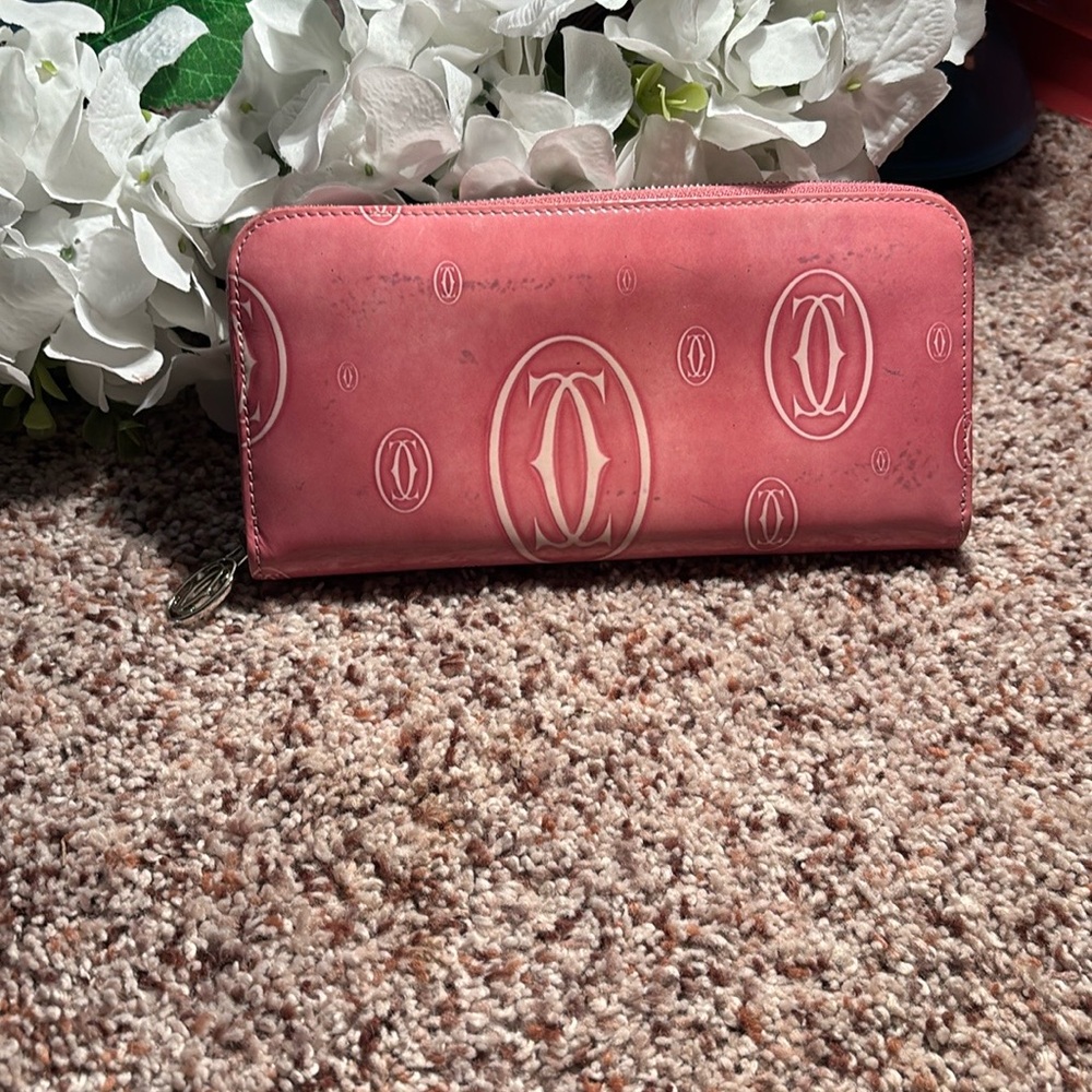 Cartier pink patent leather zip wallet